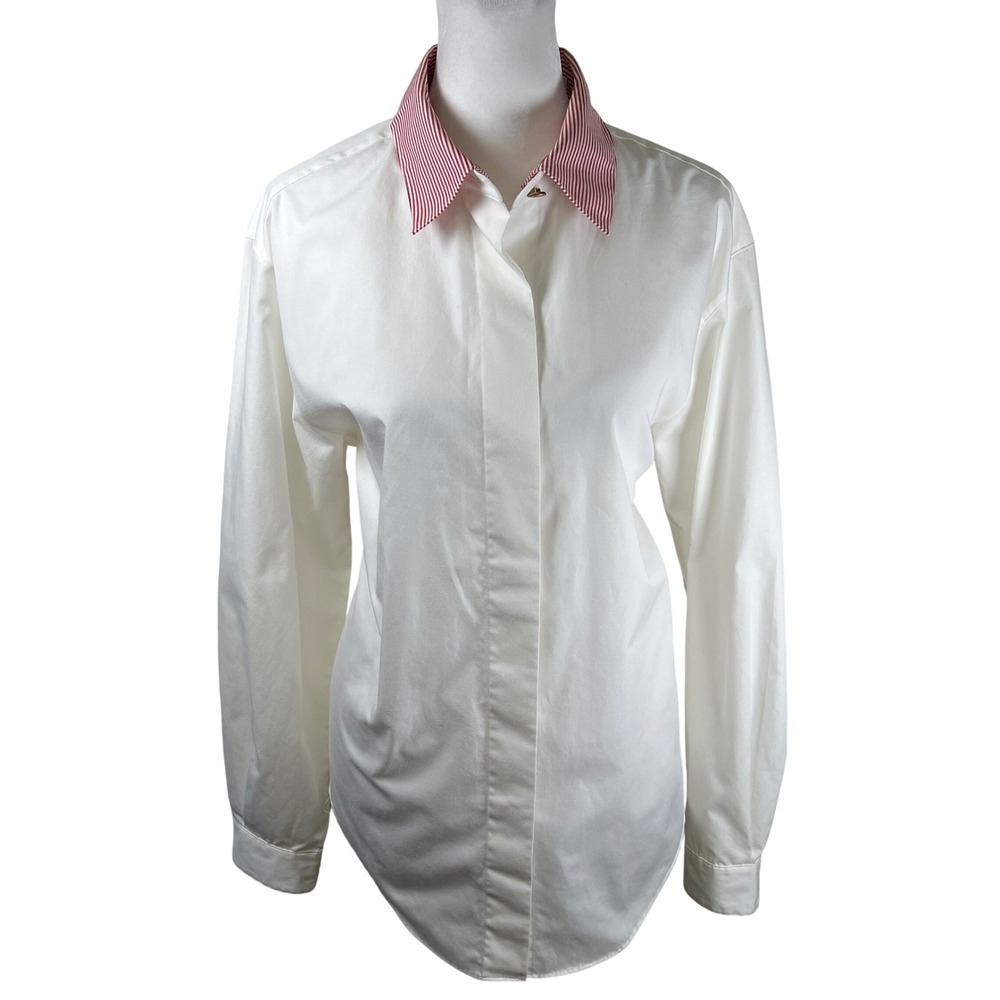 Vtg Talbots White Button Down Shirt with Striped Interchangeable Collars Size 14